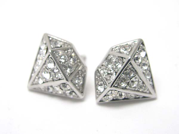 Made in korea whitegold plating crystal stud diamond shape post earring