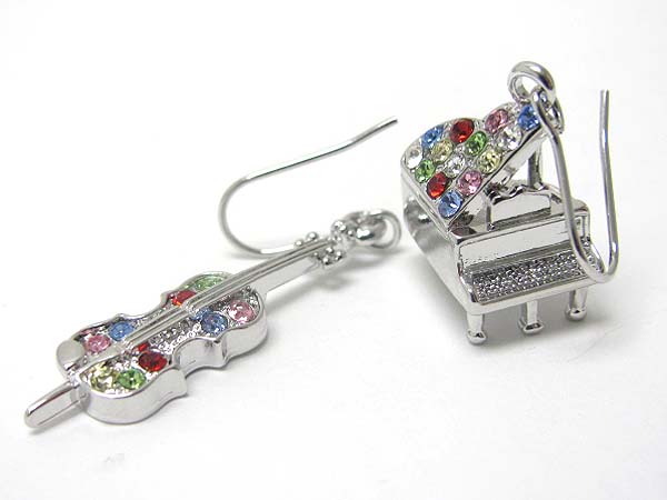 Made in korea whitegold plating music theme  crystal stud piano and violin earring