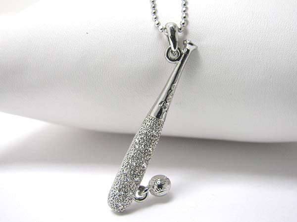 Made in korea whitegold plating crystal stud baseball theme bat and ball pendant necklace