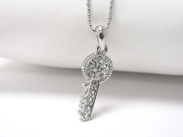 Made in korea whitegold plating crystal stud small key pendant necklace