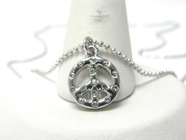 Made in korea whitegold plating crystal stud small peace mark pendant necklace