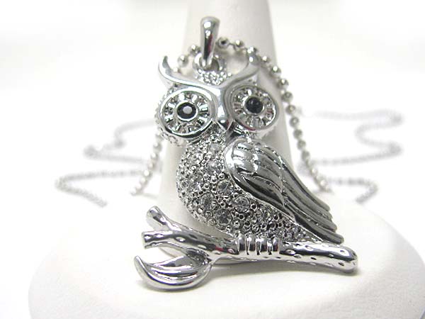 Made in korea whitegold plating crystal stud owl pendant necklace