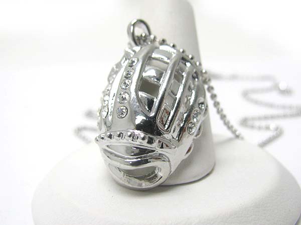 Made in korea whitegold plating crystal stud baseball theme glove pendant necklace