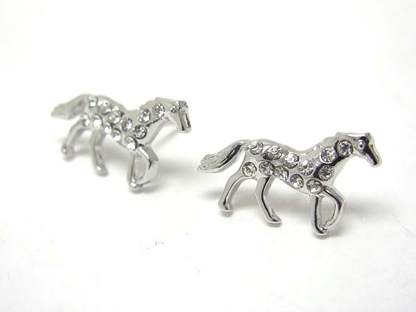 Made in korea whitegold plating crystal stud small horse post earring