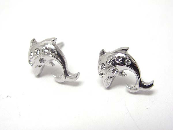 Made in korea whitegold plating crystal stud small dolphin post earring