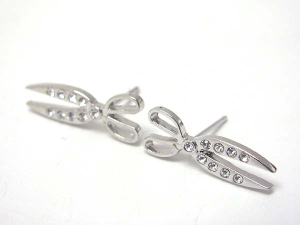 Made in korea whitegold plating crystal stud small scissors post earring