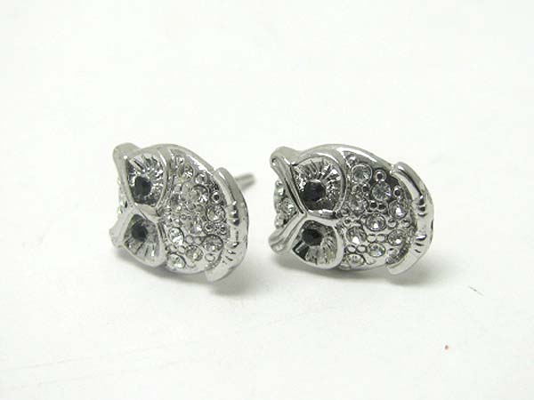 Made in korea whitegold plating crystal stud small owl post earring