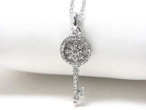 Made in korea whitegold plating crystal stud key pendant necklace