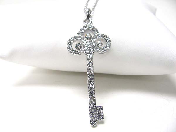 Made in korea whitegold plating crystal stud key pendant necklace