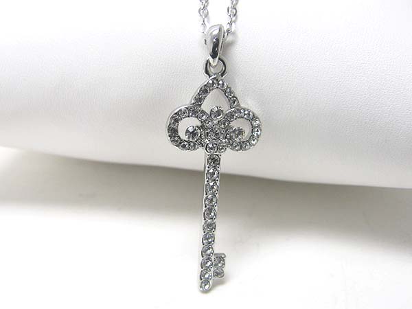 Made in korea whitegold plating crystal stud key pendant necklace