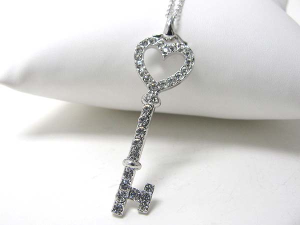 Made in korea whitegold plating crystal stud key pendant necklace