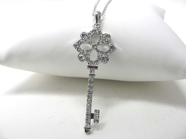 Made in korea whitegold plating crystal stud key pendant necklace