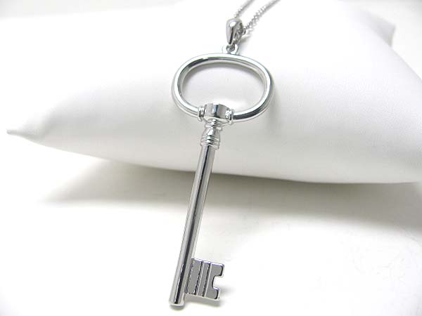 Made in korea whitegold plating plain key pendant necklace