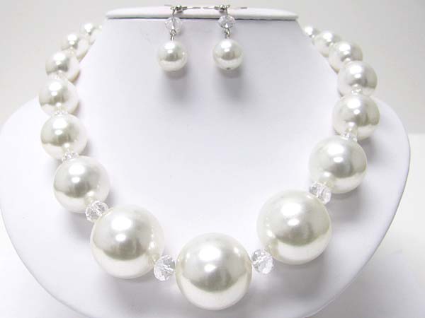 Chunky large acryl and facet glass beads necklace earring set