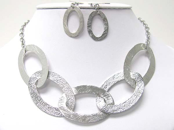 Scratch metal hoop link neckalce earring set - hoops - brass metal