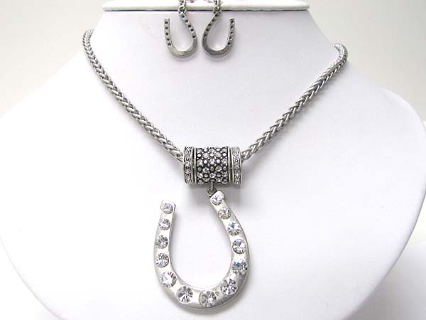 Crystal stud horse shoe necklace earring set