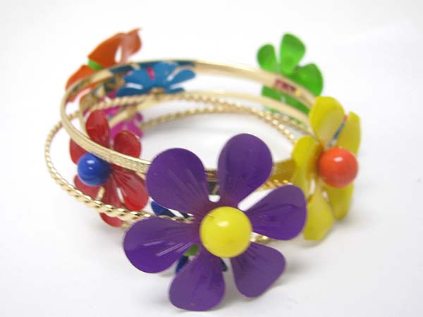 Enamel flower multi metal bangle