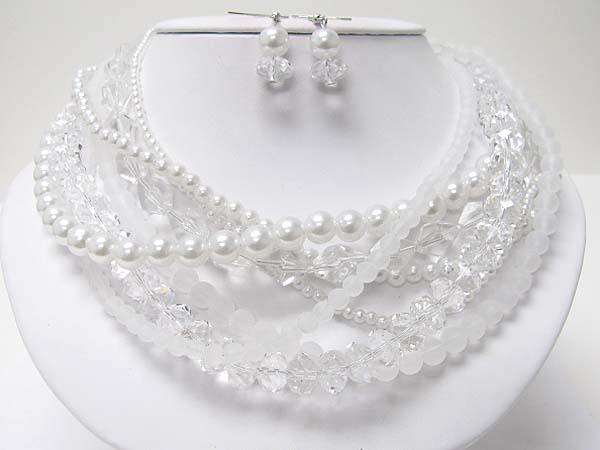 Multi strand mixed icy beads necklace earring set 