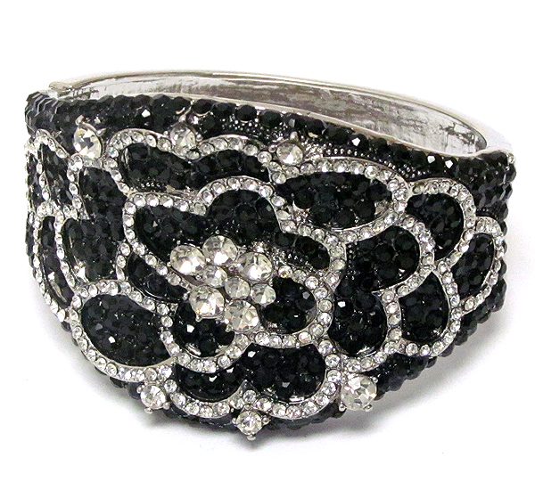 Crystal pave flower deco hinge bangle