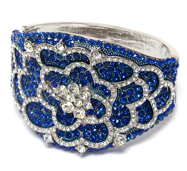 Crystal pave flower deco hinge bangle