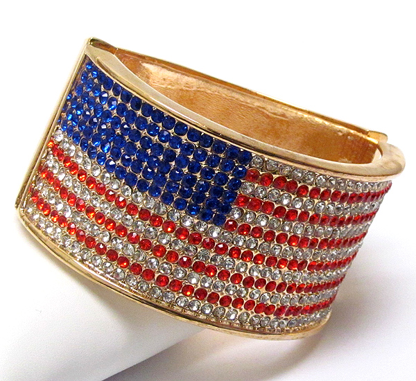 Crystal pave american flag hinge bangle