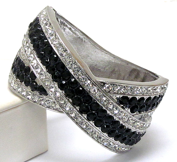 Crystal pave crossing line deco hinge bangle