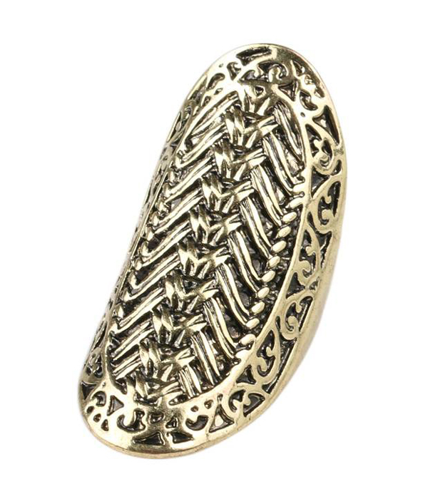 Textured metal long finger ring