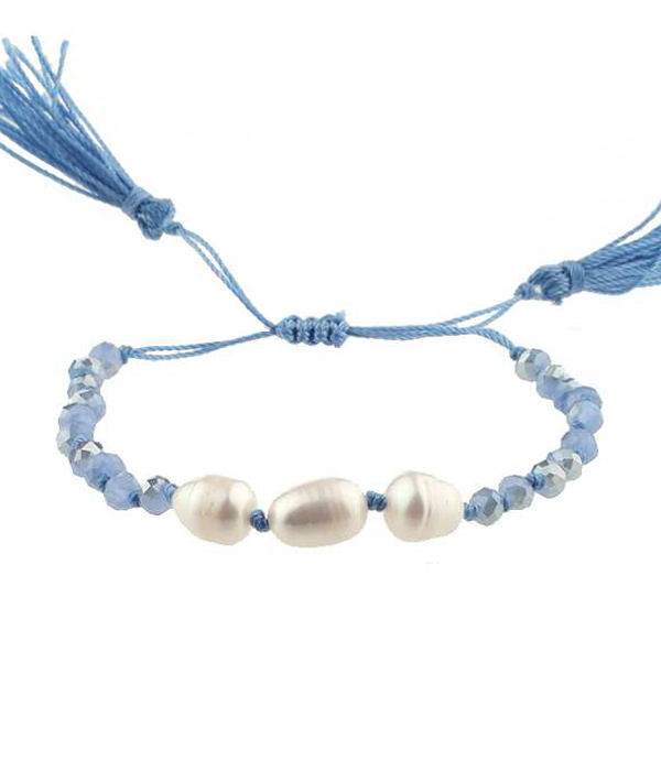 Freshwater pearl and tassel pull tie bracelet