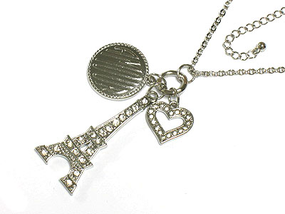 Crystal eifel tower and heart necklace