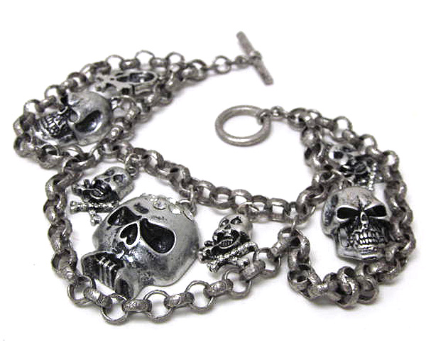 Multi chain with glam punk crystal with multi skull chain bracelet