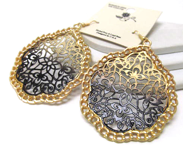 Large pained metal filigre tear drop earring