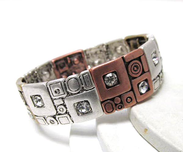 Crystal and multi square artistic design stretch bracelet