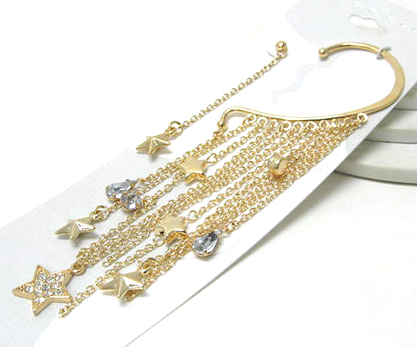 Mult crystal drop chain and stars design fashion earpiece