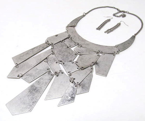 Achitectural metal disk link necklace earring set