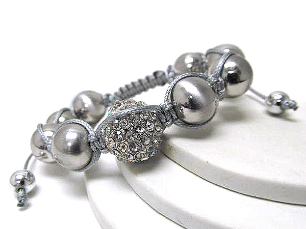 One metal crystal fire ball and multi metal balls braided with cord stretch bracelet