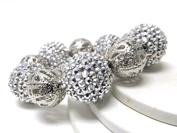 Crystal metal ball and crystal fire ball stretch bracelet