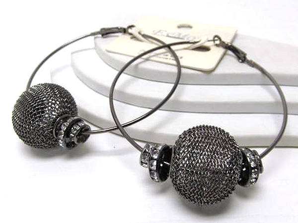 Crystal rondelle and colored metal mesh ball basketball wives inspired hoop earring - hoops