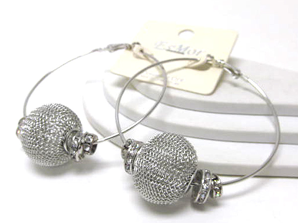 Crystal rondelle and colored metal mesh ball basketball wives inspired hoop earring - hoops