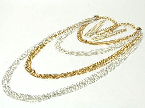 Multi long fashion chain drop necklace earring set