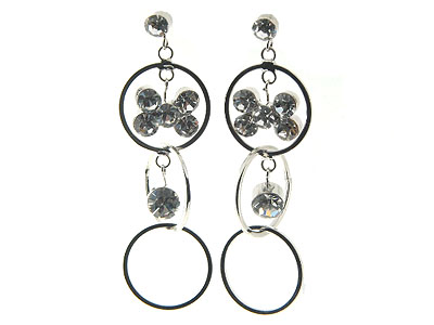 Triple hoop link and crystal drop earring - hoops