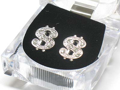 Rhinestone dollar earring set with case - ice cube 