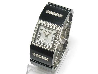 Acryl and crystal metal band watch