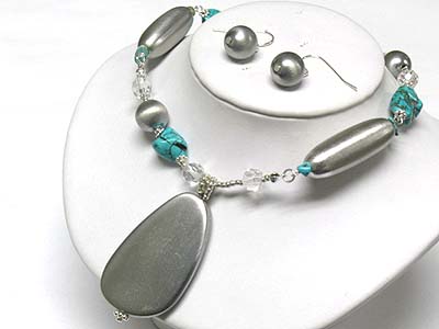 Turquoise and metallic mixed neckalce and earring set