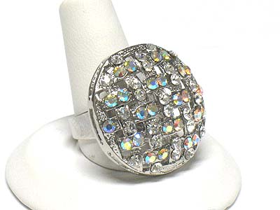 Crystal stud metal mesh round fashion ring - adjustable size