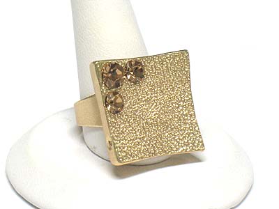 Crystal stud sand metal square fashion ring - adjustable size