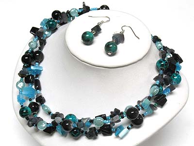 Multi strand multi beads necklace and earring set