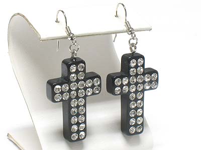 Crystal stud solid acrylic cross dangle earring