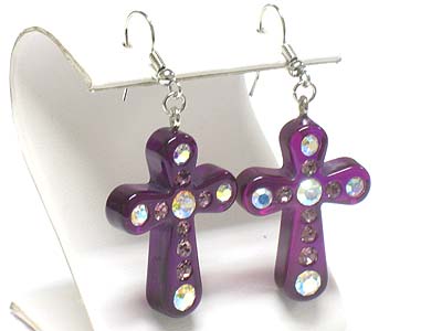 Crystal stud acrylic cross dangle earring