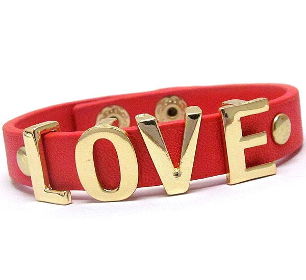 Metal message love and leather band bracelet