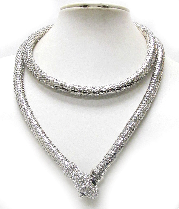 Crystal stud snake head and chain long necklace